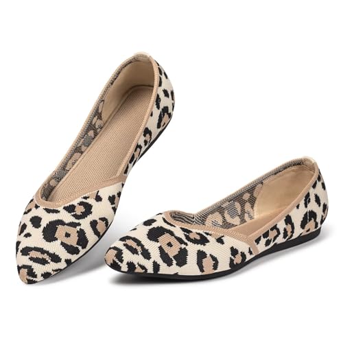 Frank Mully Flache Damen-Schuhe, klassisch, spitzer Zehenbereich, gestrickt, elegante Schuhe, weich, flach, bequem, elegant, 6042Leopard, 35 EU von Frank Mully
