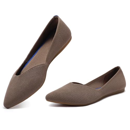 Frank Mully Flache Damen-Schuhe, klassisch, spitzer Zehenbereich, gestrickt, elegante Schuhe, weich, flach, bequem, elegant, 6042brown, 36 EU von Frank Mully