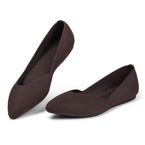Frank Mully Flache Damen-Schuhe, klassisch, spitzer Zehenbereich, gestrickt, elegante Schuhe, weich, flach, bequem, elegant, 6042coffee, 41 EU von Frank Mully