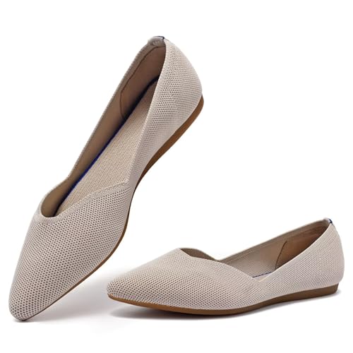 Frank Mully Flache Damen-Schuhe, klassisch, spitzer Zehenbereich, gestrickt, elegante Schuhe, weich, flach, bequem, elegant, 6042ecru, 40 EU von Frank Mully