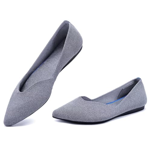 Frank Mully Flache Damen-Schuhe, klassisch, spitzer Zehenbereich, gestrickt, elegante Schuhe, weich, flach, bequem, elegant, 6042grau, 37.5 EU von Frank Mully