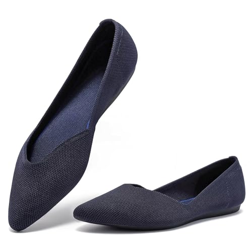 Frank Mully Flache Damen-Schuhe, klassisch, spitzer Zehenbereich, gestrickt, elegante Schuhe, weich, flach, bequem, elegant, 6042navy, 39 EU von Frank Mully
