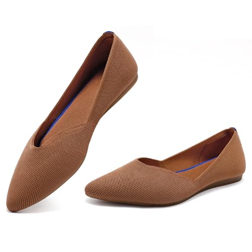 Frank Mully Flache Damen-Schuhe, klassisch, spitzer Zehenbereich, gestrickt, elegante Schuhe, weich, flach, bequem, elegant, 6042orange, 36 EU von Frank Mully