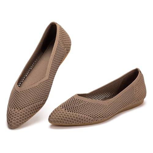 Frank Mully Flache Damen-Schuhe, klassisch, spitzer Zehenbereich, gestrickt, elegante Schuhe, weich, flach, bequem, elegant, Braunes Netz, 41 EU von Frank Mully