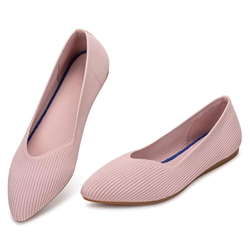 Frank Mully Flache Damen-Schuhe, klassisch, spitzer Zehenbereich, gestrickt, elegante Schuhe, weich, flach, bequem, elegant, Pink, 41 EU von Frank Mully
