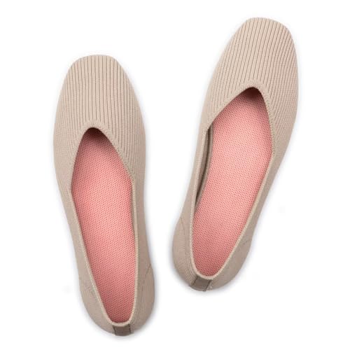 Frank Mully Flache Damen-Schuhe, quadratischer Zehenbereich, gestrickt, flach, bequem, elegant, flach für den täglichen Gebrauch, waschbar, Hautfarben, 38.5 EU Frank Mully Flache Damen-Schuhe, quadratischer Zehenbereich, gestrickt, flach, bequem, elegant, flach für den täglichen Gebrauch, waschbar, Hautfarben, 38.5 EU von Frank Mully
