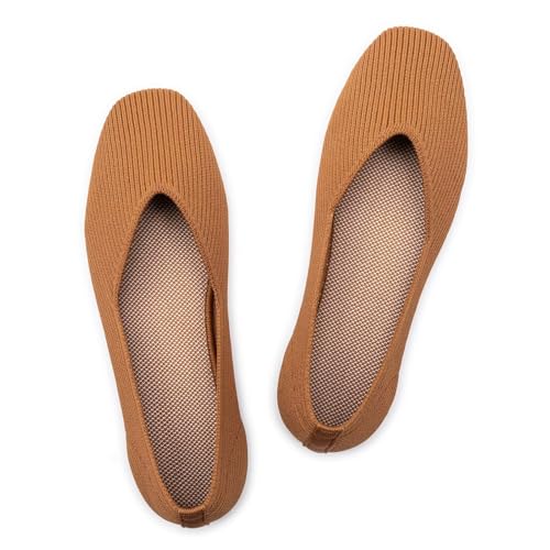 Frank Mully Flache Damen-Schuhe, quadratischer Zehenbereich, gestrickt, flach, bequem, elegant, flach für den täglichen Gebrauch, waschbar, Orange/Abendrot im Zickzackmuster (Sunset Chevron), 37.5 EU von Frank Mully