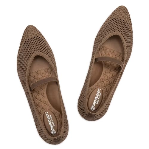 Frank Mully Flache Damen-Schuhe mit Riemen, spitzer Zehenbereich, niedriger Keilabsatz, bequeme Fußgewölbeunterstützung, flache Schuhe für Damen, Braunes Netz, 37.5 EU Frank Mully Flache Damen-Schuhe mit Riemen, spitzer Zehenbereich, niedriger Keilabsatz, bequeme Fußgewölbeunterstützung, flache Schuhe für Damen, Braunes Netz, 37.5 EU von Frank Mully