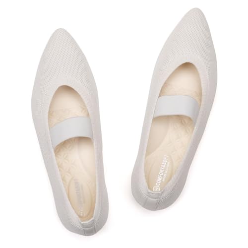 Frank Mully Flache Damen-Strickschuhe mit spitzem Zehenbereich und elastischen Riemen, Ballerina, flache Schuhe für Damen, elegant, 6089beige, 42 EU von Frank Mully