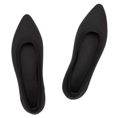 Frank Mully Flache Damen-Wanderschuhe mit spitzem Zehenbereich, gestrickt, leicht, atmungsaktiv, bequem, mit Fußgewölbeunterstützung, weiche, flexible Sohle für Arbeit, Reisen, Ablack, 40 EU von Frank Mully