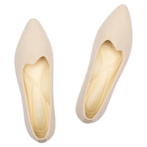 Frank Mully Flache Damen-Wanderschuhe mit spitzem Zehenbereich, gestrickt, leicht, atmungsaktiv, bequem, mit Fußgewölbeunterstützung, weiche, flexible Sohle für Arbeit, Reisen, Beige, 37 EU von Frank Mully