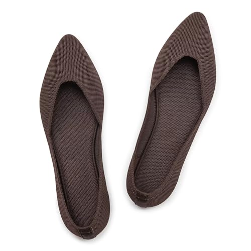 Frank Mully Flache Damenschuhe, Klassische Flache Schuhe mit spitzer Zehenpartie, gestrickte Abendschuhe, weiche Flache Schuhe für Damen, bequem und elegant, Dunkelbraun, 38 EU von Frank Mully