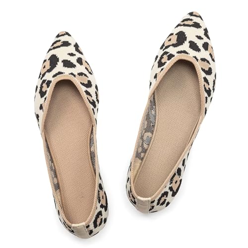 Frank Mully Damen Ballerinas, Klassische Flache Schuhe mit spitzer Zehenpartie, Leopardenmuster, Beige, 43 EU von Frank Mully