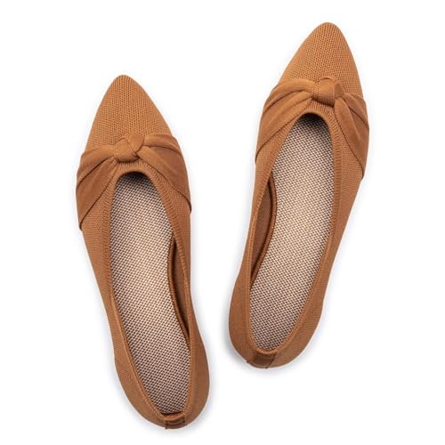 Frank Mully Flache Damenschuhe, Klassische Flache Schuhe mit spitzer Zehenpartie, gestrickte Abendschuhe, weiche Flache Schuhe für Damen, bequem und elegant, Orange, 37 EU von Frank Mully