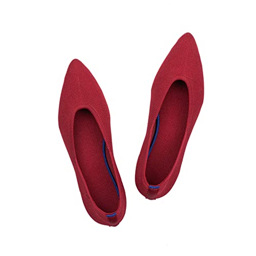 Frank Mully Frauen Spitze Zehe Ballett Flach Strickkleid Schuhe Low Wedge Komfort Slip On Flats für Frau Klassische, Rot, 35.5 EU von Frank Mully