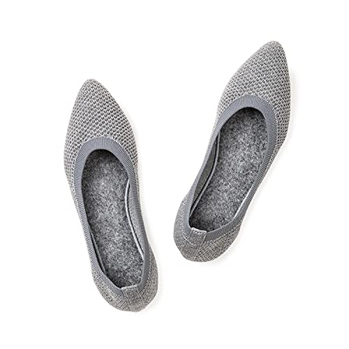 Frank Mully Frauen Spitze Zehe Ballett flach Strickkleid Schuhe Low Wedge Flache Schuhe Komfort Slip On Flats Schuhe für Frau Klassische Schuhe, Grau, 36 EU von Frank Mully