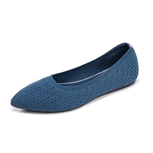 Frank Mully Frauen Spitze Zehe Ballett flach Strickkleid Schuhe Low Wedge Flache Schuhe Komfort Slip On Flats Schuhe für Frau Klassische Schuhe, Navy, 35 EU von Frank Mully