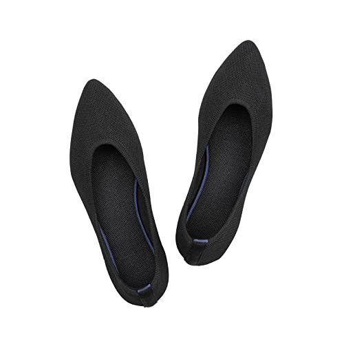 Frank Mully Frauen Spitze Zehe Ballett flach Strickkleid Schuhe Low Wedge Flache Schuhe Komfort Slip On Flats Schuhe für Frau Klassische Schuhe, Schwarz, 42 EU von Frank Mully