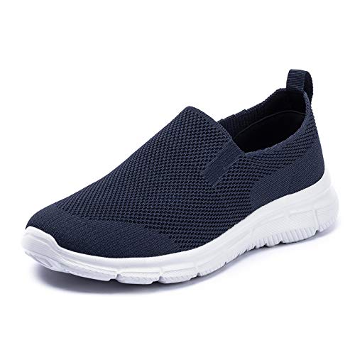 Frank Mully Herren Slip On Walking Shoes Lightweight Casual Knit Loafer Sneakers Bequeme Mesh Arbeitsschuhe Athletic Walking Shoes for Men Atmungsaktiv, Blau mit Gummiband, 44 EU von Frank Mully