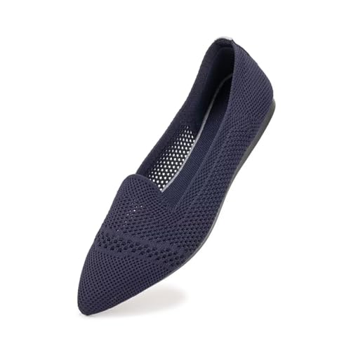 Frank Mully Lässige Damen-Loafer, flache Schlupfschuhe, bequeme Strickschuhe, flache Schuhe, klassische spitze Zehenpartie, flache Loafer, für Arbeit, Reisen, 6013 Navy, 37.5 EU von Frank Mully