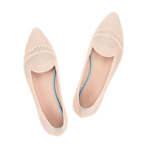 Frank Mully Lässige Damen-Loafer, flache Schlupfschuhe, bequeme Strickschuhe, flache Schuhe, klassische spitze Zehenpartie, flache Loafer, für Arbeit, Reisen, 6013 Nude, 40.5 EU von Frank Mully