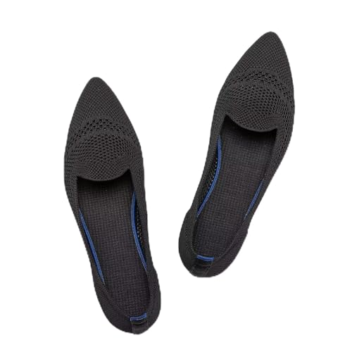 Frank Mully Lässige Damen-Loafer, flache Schlupfschuhe, bequeme Strickschuhe, flache Schuhe, klassische spitze Zehenpartie, flache Loafer, für Arbeit, Reisen, 6013 Schwarz, 37.5 EU von Frank Mully