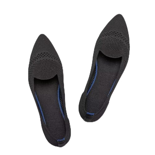 Frank Mully Lässige Damen-Loafer, flache Schlupfschuhe, bequeme Strickschuhe, flache Schuhe, klassische spitze Zehenpartie, flache Loafer, für Arbeit, Reisen, 6013 Schwarz, 38.5 EU von Frank Mully