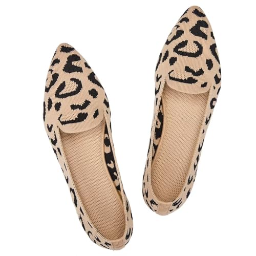 Frank Mully Lässige Loafer für Damen, flache Schlupfschuhe, bequeme Strickschuhe, flache Schuhe, klassisch, spitzer Zehenbereich, für Arbeit, Reisen, 6035 Leopardengelb, 41.5 EU von Frank Mully