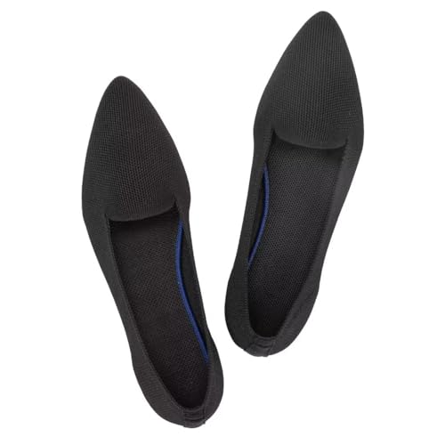 Frank Mully Lässige Loafer für Damen, flache Schlupfschuhe, bequeme Strickschuhe, flache Schuhe, klassisch, spitzer Zehenbereich, für Arbeit, Reisen, 6035 schwarz, 40 EU von Frank Mully