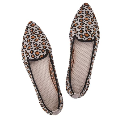 Frank Mully Lässige Loafer für Damen, flache Schlupfschuhe, bequeme Strickschuhe, flache Schuhe, klassisch, spitzer Zehenbereich, für Arbeit, Reisen, 6035leopard beige, 39 EU von Frank Mully