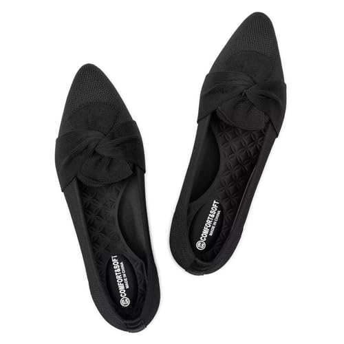 Frank Mully Lässige Loafer für Damen, flache Schlupfschuhe, bequeme Strickschuhe, flache Schuhe, klassisch, spitzer Zehenbereich, für Arbeit, Reisen, 6111 schwarz, 36 EU von Frank Mully