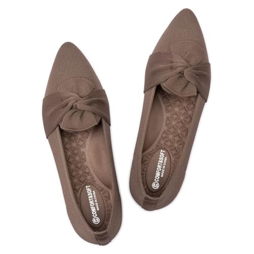 Frank Mully Lässige Loafer für Damen, flache Schlupfschuhe, bequeme Strickschuhe, flache Schuhe, klassisch, spitzer Zehenbereich, für Arbeit, Reisen, 6111Brown, 39 EU von Frank Mully