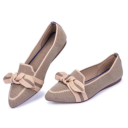 Frank Mully Loafer Flats für Damen Lässiger Strickstoff Leichte Elegante Schuhe Waschbar Elegante Schnürschuhe mit spitzer Zehenpartie Bequeme Schuhe im Ballettstil für, Grün, 41 EU von Frank Mully