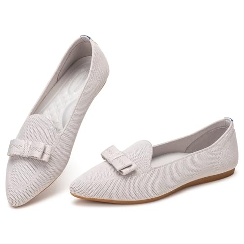 Frank Mully Loafer Flats für Damen Lässiger Strickstoff Schuhe Waschbar Schnürschuhe mit spitzer Zehenpartie Bequeme Schuhe im Ballettstil für, Berggrau, 39.5 EU von Frank Mully