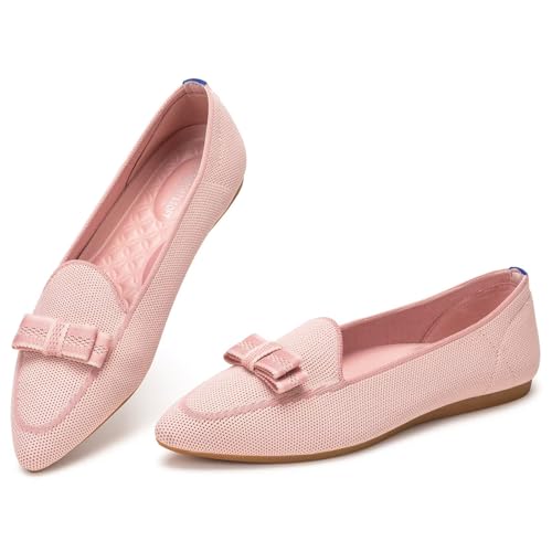 Frank Mully Loafer Flats für Damen Lässiger Strickstoff Schuhe Waschbar Schnürschuhe mit spitzer Zehenpartie Bequeme Schuhe im Ballettstil für, Rosa, 42.5 EU von Frank Mully