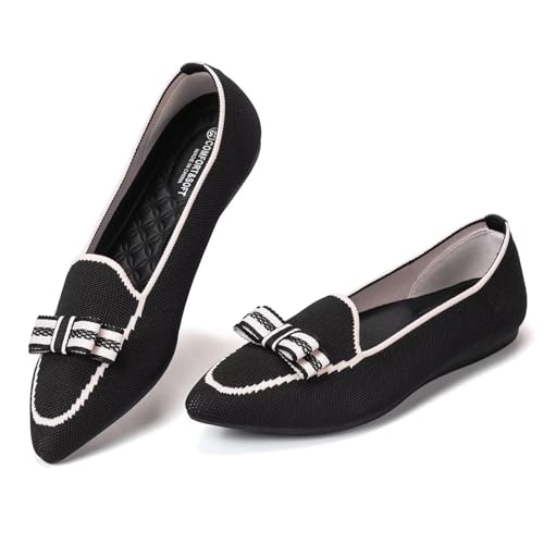 Frank Mully Loafer Flats für Damen Lässiger Strickstoff Schuhe Waschbar Schnürschuhe mit spitzer Zehenpartie Bequeme Schuhe im Ballettstil für, Schwarz, 36.5 EU von Frank Mully