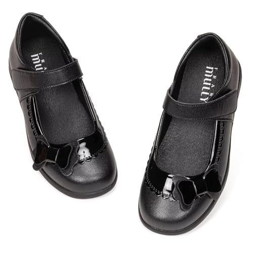 Frank Mully Mädchen-Kleiderschuhe Mädchen Mary Jane Flache Schuhe Ballerinas Flache Party-Schulschuhe mit Schleife für Kleinkinder/kleine Kinder/große Kinder, DSchwarz, 37 EU von Frank Mully