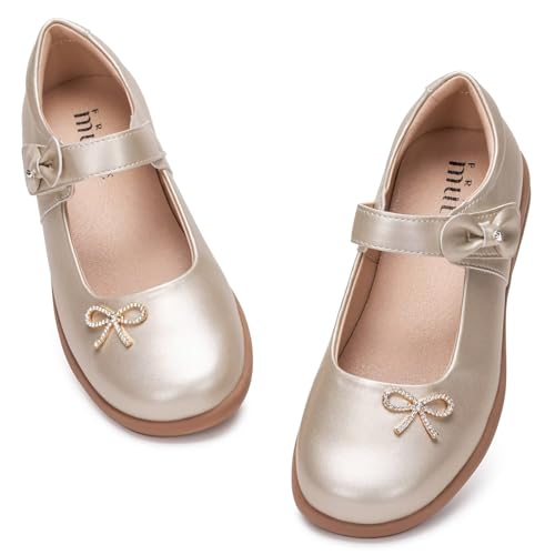 Frank Mully Mädchen-Kleiderschuhe Mädchen Mary Jane Flache Schuhe Ballerinas Flache Party-Schulschuhe mit Schleife für Kleinkinder/kleine Kinder/große Kinder, Gold, 37 EU von Frank Mully