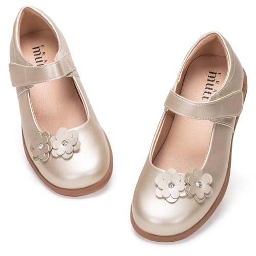 Frank Mully Mädchen-Kleiderschuhe Mädchen Mary Jane Flache Schuhe Ballerinas Flache Party-Schulschuhe mit Schleife für Kleinkinder/kleine Kinder/große Kinder, HGold, 32.5 EU von Frank Mully