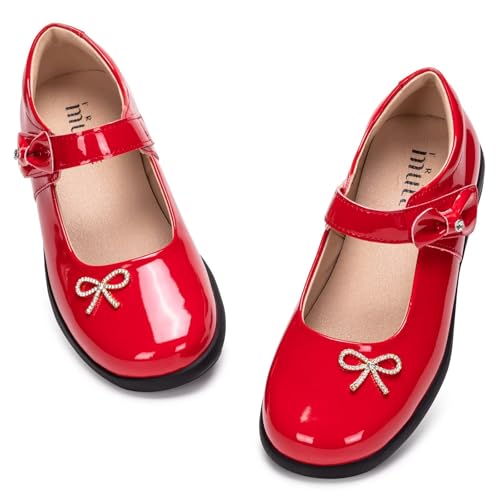 Frank Mully Mädchen-Kleiderschuhe Mädchen Mary Jane Flache Schuhe Ballerinas Flache Party-Schulschuhe mit Schleife für Kleinkinder/kleine Kinder/große Kinder, Rot, 37 EU von Frank Mully