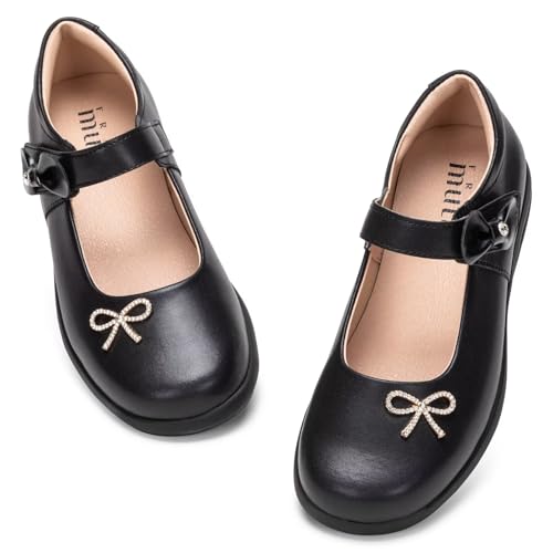 Frank Mully Mädchen-Kleiderschuhe Mädchen Mary Jane Flache Schuhe Ballerinas Flache Party-Schulschuhe mit Schleife für Kleinkinder/kleine Kinder/große Kinder, Schwarz, 37 EU von Frank Mully