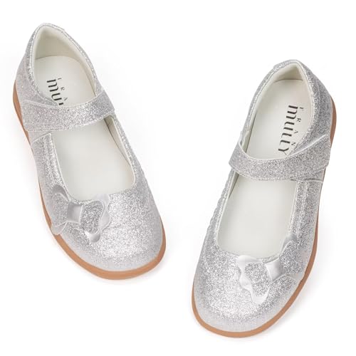 Frank Mully Mädchen-Kleiderschuhe Mädchen Mary Jane Flache Schuhe Ballerinas Flache Party-Schulschuhe mit Schleife für Kleinkinder/kleine Kinder/große Kinder, Silber, 37 EU von Frank Mully