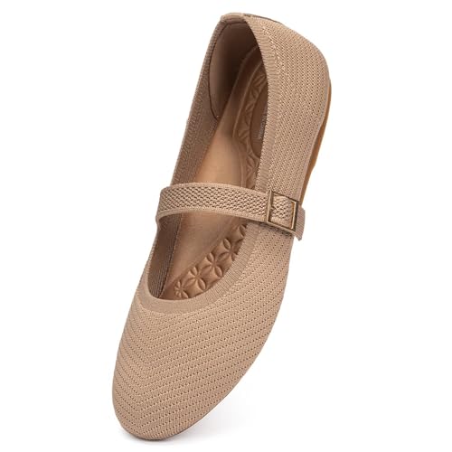Frank Mully Mary Jane Ballerinas für Damen, bequeme elegante Ballerinas, lässig, runde Zehenpartie, zum Reinschlüpfen, waschbar, Strickstoff, Büro, Arbeit, Frauenschuhe, 6088Brown, 38 EU von Frank Mully