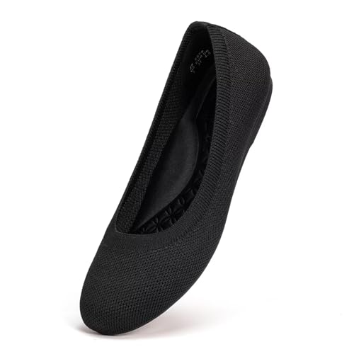 Frank Mully Mary Jane Ballerinas für Damen, bequeme elegante Ballerinas, lässig, runde Zehenpartie, zum Reinschlüpfen, waschbar, Strickstoff, Büro, Arbeit, Frauenschuhe, Schwarz, 42 EU von Frank Mully