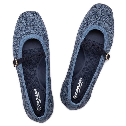 Frank Mully Mary Jane flache Damen-Schuhe, Slipper, quadratischer Zehenbereich, waschbar, bequem für elegante und Arbeit, mit Knöchelriemen, Blueb, 40 EU von Frank Mully