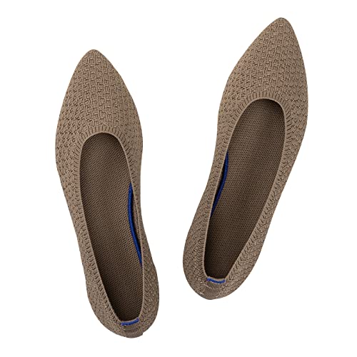 Frank Mully Frauen Spitze Zehe Ballett flach Strickkleid Schuhe Low Wedge Flache Schuhe Komfort Slip On Flats Schuhe für Frau Klassische Schuhe, Braun, 36 EU von Frank Mully