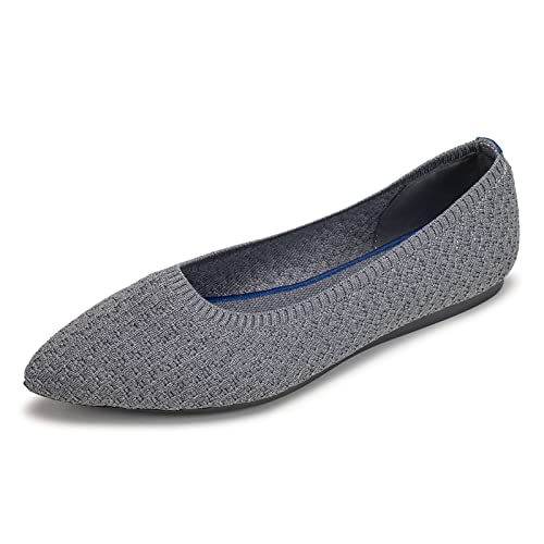 Frank Mully Frauen Spitze Zehe Ballett flach Strickkleid Schuhe Low Wedge Flache Schuhe Komfort Slip On Flats Schuhe für Frau Klassische Schuhe, Grau, 36.5 EU von Frank Mully