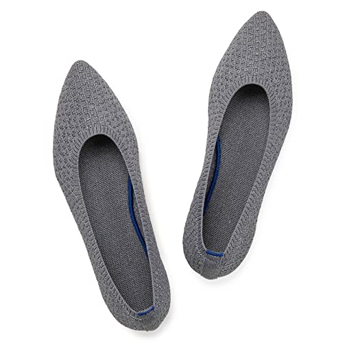 Frank Mully Frauen Spitze Zehe Ballett Flach Strickkleid Schuhe - Low Wedge Komfort Slip On Flats für Frau, Klassische Schuhe, Grau, 37 EU von Frank Mully