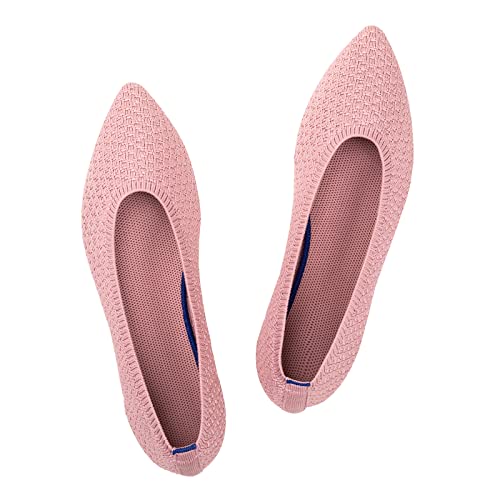 Frank Mully Frauen Spitze Zehe Ballett flach Strickkleid Schuhe Low Wedge Flache Schuhe Komfort Slip On Flats Schuhe für Frau Klassische Schuhe, Rosa, 37 EU von Frank Mully