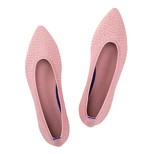 Frank Mully Frauen Spitze Zehe Ballett flach Strickkleid Schuhe Low Wedge Flache Schuhe Komfort Slip On Flats Schuhe für Frau Klassische Schuhe, Rosa, 41 EU von Frank Mully